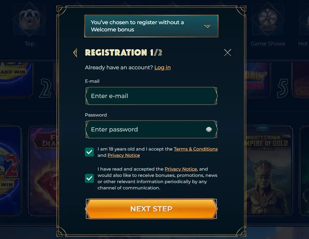 Current Monsterwin account registration or entry interface with no personal information visible