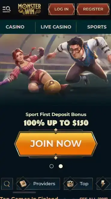Monsterwin AU site shown in a mobile browser viewport